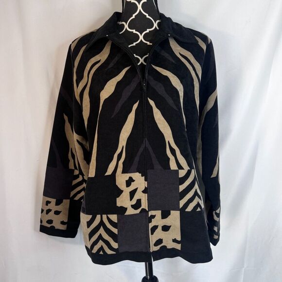 Denim & Co Animal Print Patchwork Full Zip Bold Artsy Abstract Jacket Size Small - Picture 4 of 8